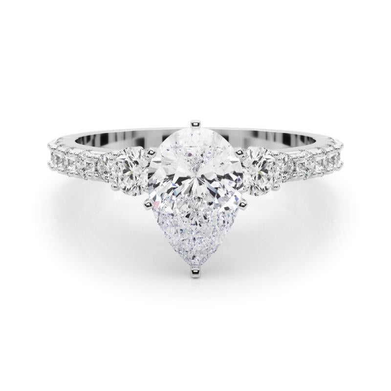 GIA 3.01ct Pear Three-Stone with Diamond Shank  Diamond Ring