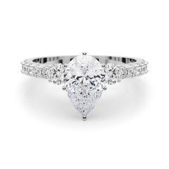 GIA 3.01ct Pear Three-Stone with Diamond Shank  Diamond Ring