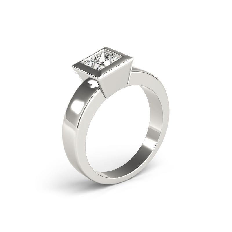 Donna GIA 3,01ct Anello di diamanti moderno con solitario a castone e fascia larga in vendita