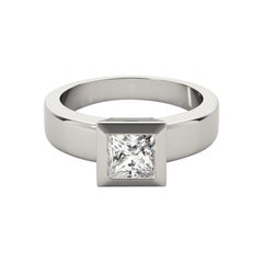 GIA 3,01ct Anello di diamanti moderno con solitario a castone e fascia larga