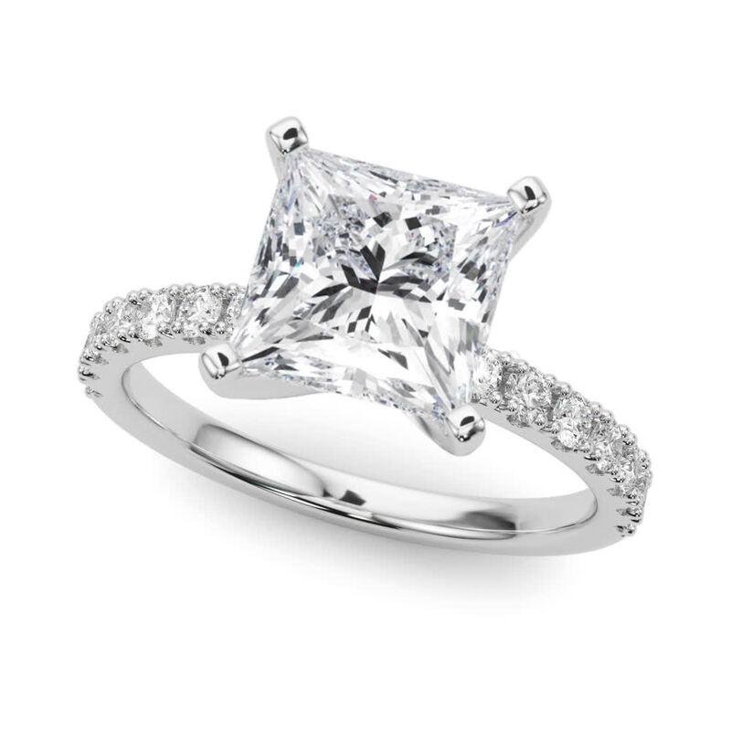 GIA 3.01ct Solitario Princesa con media eternidad Anillo de diamantes de oro blanco de 18 quilates Corte princesa en venta