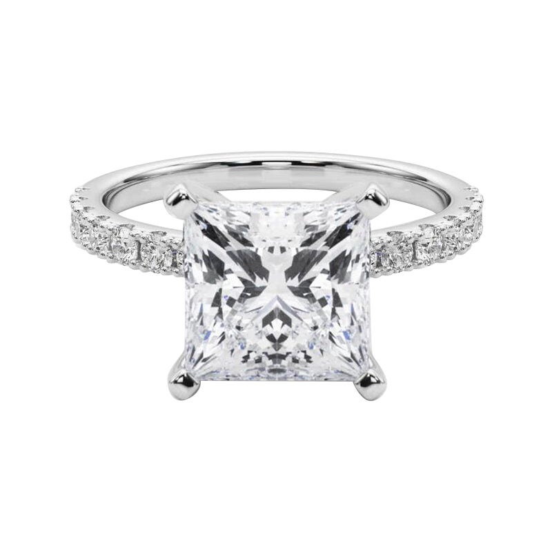 GIA 3.01ct Solitario Princesa con media eternidad Anillo de diamantes de oro blanco de 18 quilates