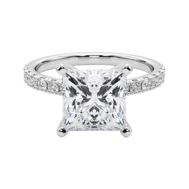 GIA 3,01ct Prinzessin Solitär mit halben Ewigkeit 18K Weißgold Diamantring