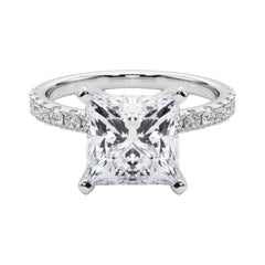 GIA 3,01ct Principessa Solitario con Mezza Eternità Anello di Diamanti in Oro Bianco 18K