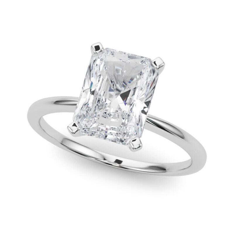 GIA 3.01ct Radiant Slim Band Prong Set Solitaire 18K White Gold Anillo de diamantes Corte radiante en venta
