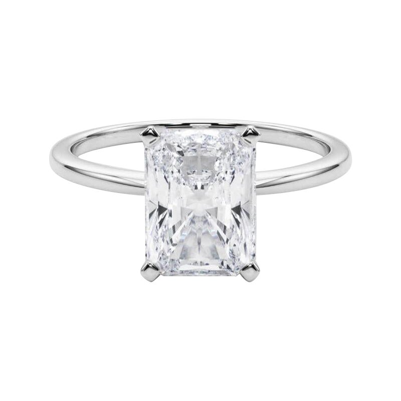 GIA 3.01ct Radiant Slim Band Prong Set Solitaire 18K White Gold Anillo de diamantes