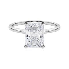 GIA 3.01ct Radiant Slim Band Prong Set Solitaire 18K White Gold Anillo de diamantes
