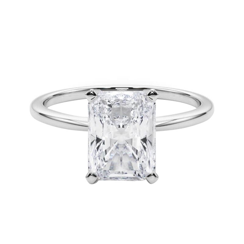GIA 3.01ct Radiant Slim Band Prong Set Solitaire 18K White Gold Anillo de diamantes en venta