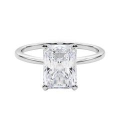 GIA 3.01ct Radiant Slim Band Prong Set Solitaire 18K White Gold Anillo de diamantes