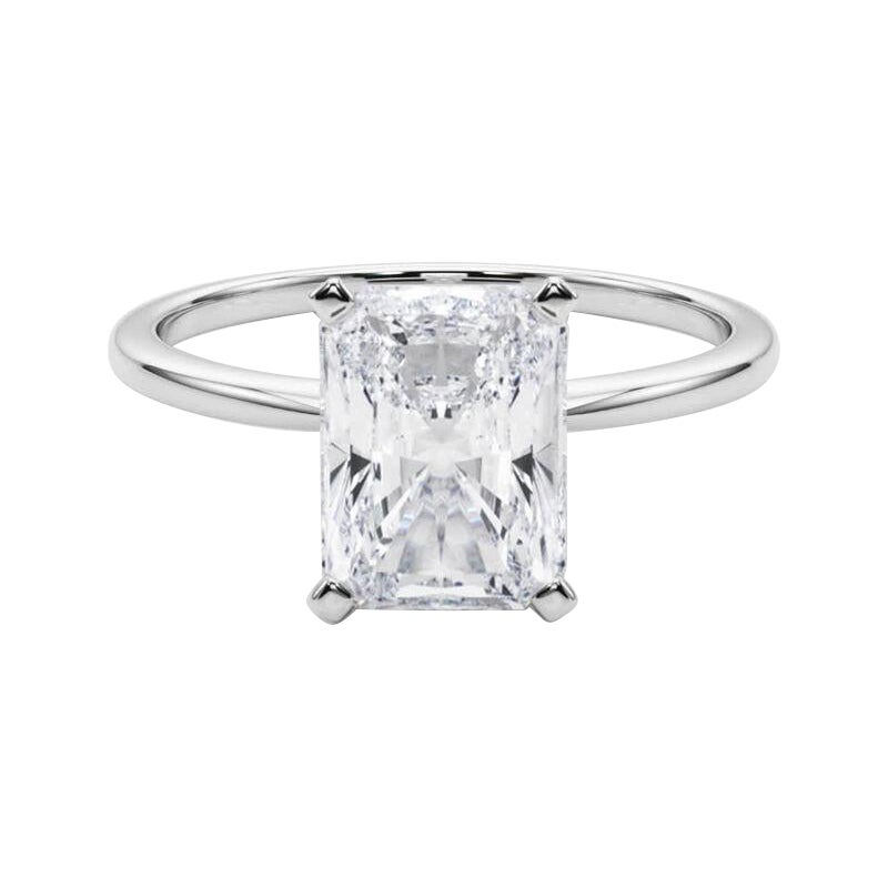 GIA 3,01ct Radiant Slim Band Prong Set Solitaire in oro bianco 18K Diamond Ring