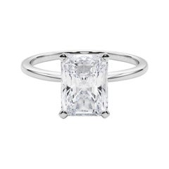 GIA 3.01ct Radiant Slim Band Prong Set Solitaire 18K White Gold Anillo de diamantes