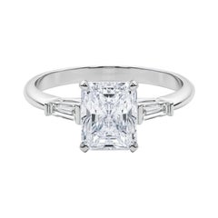 GIA 3,01ct Radiant Drei-Stein konisch Baguette 18K Weißgold Diamantring