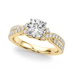 GIA 3.01ct Round Crossover Double Band Vintage 18K Yellow Gold Diamond Ring
