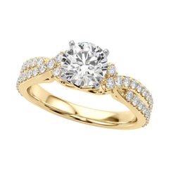 GIA 3,01ct Round Crossover Double Band Anello vintage con diamanti in oro giallo 18 carati