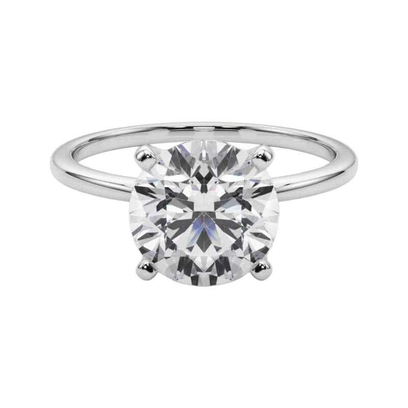 GIA 3.01ct Round Slim Band Prong Set Solitaire 18K White Gold Diamond Ring