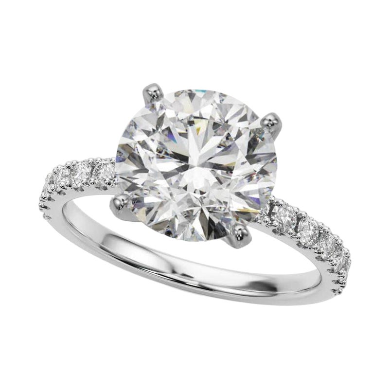 GIA 3.01ct Round Solitaire with Half Eternity 18K White Gold Diamond Ring