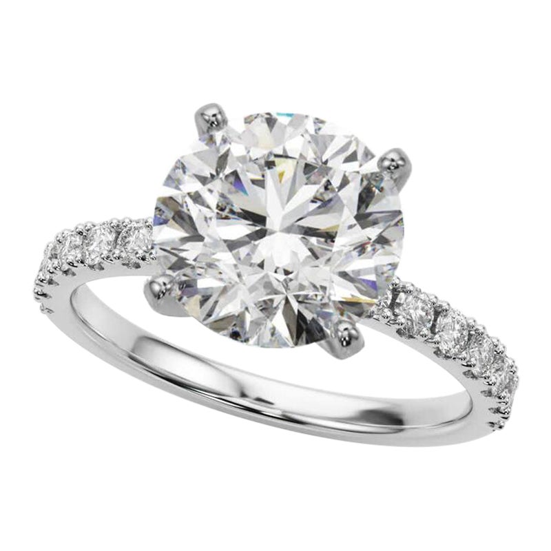 GIA 3.01ct Round Solitaire with Half Eternity 18K White Gold Diamond Ring (bague à diamant en or blanc 18K)