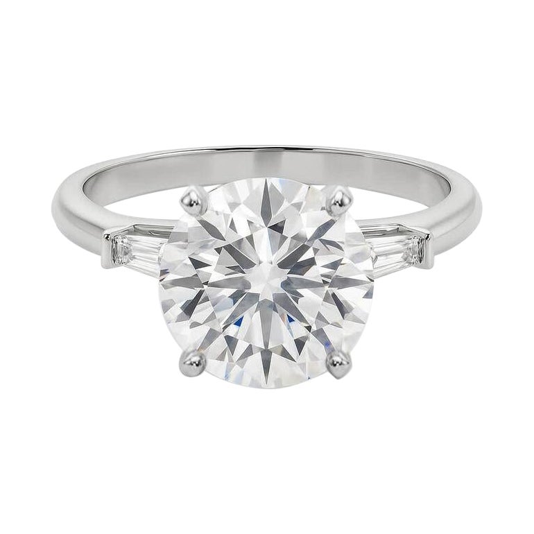 Bague en or blanc GIA 3(three) pierres rondes baguettes effilées 18K Diamond Ring