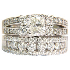 Parure bague et bague assortie en or 14 carats avec diamants taille coussin brillants de 3,02 carats certifiés GIA