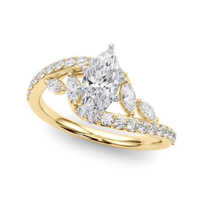 Taglio marquise GIA 3,02 Carati Marquise Curved Bypass Leaf & Vine Anello con diamanti in oro giallo 18K in vendita