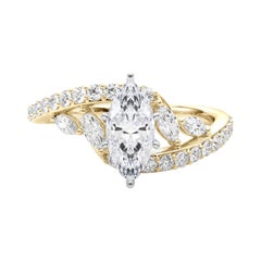 Bague en or jaune GIA 3,02 carats Marquise Curved Bypass Leaf & Vine