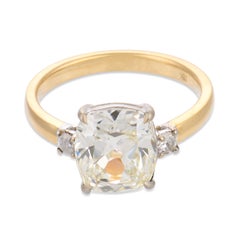 GIA 3.02 carat old mine cut diamond 18k two tone gold engagement ring