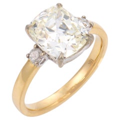 GIA 3.02 carat old mine cut diamond 18k two tone gold engagement ring