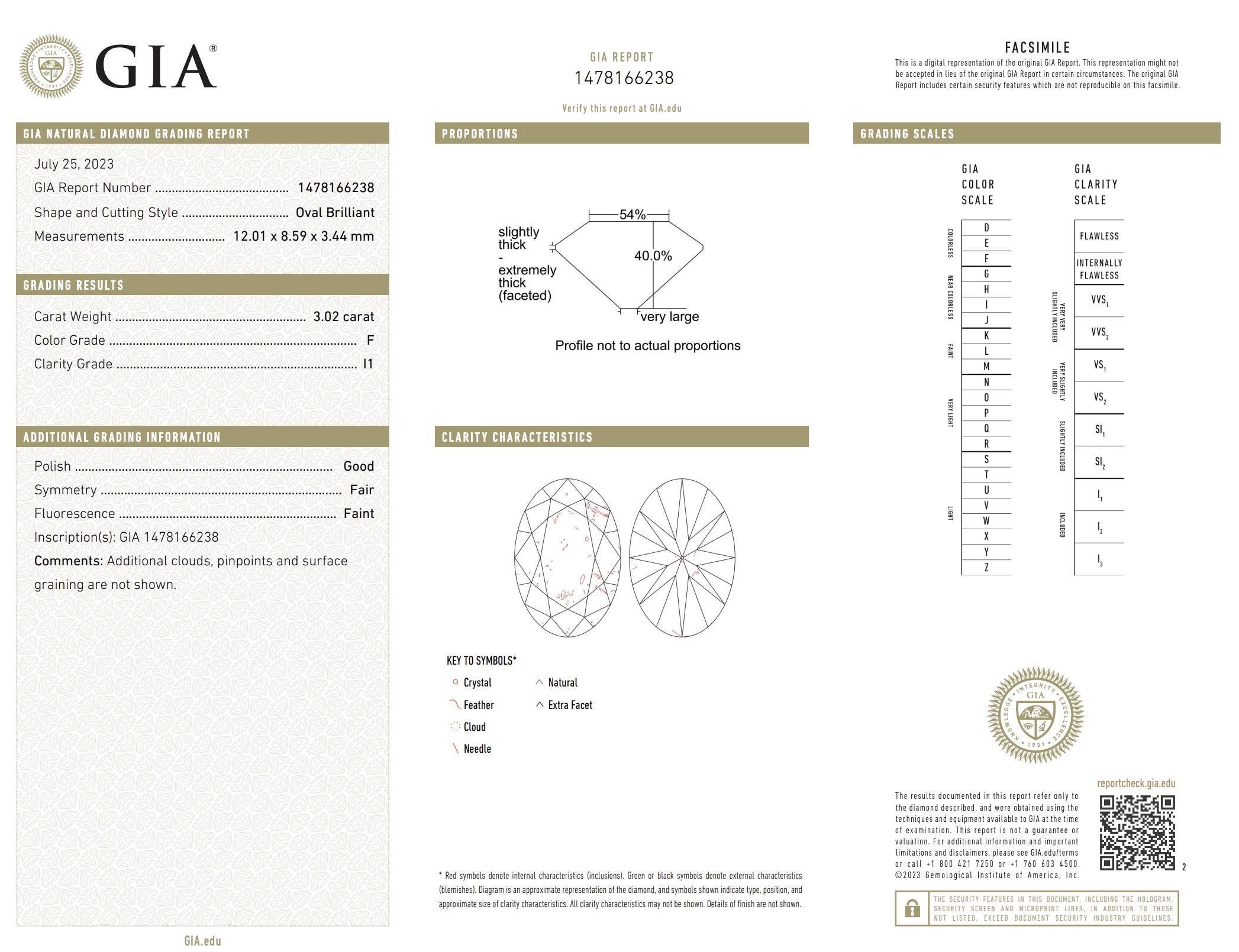 GIA Anello a grappolo in platino con diamante taglio old mine da 3,02 carati in vendita 1