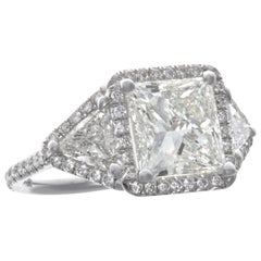 GIA 3.02 Carat Princess Cut Diamond Micro Pavé 18 Karat White Gold Ring