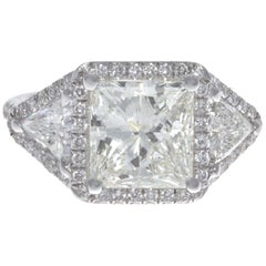 GIA 3.02 Carat Princess Cut Diamond Micro Pavé 18 Karat White Gold Ring