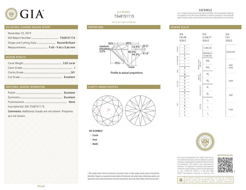 Contemporary GIA 3.02 Carat Round Multi-Row Pave & Solitaire 18K Yellow Gold Diamond Ring For Sale