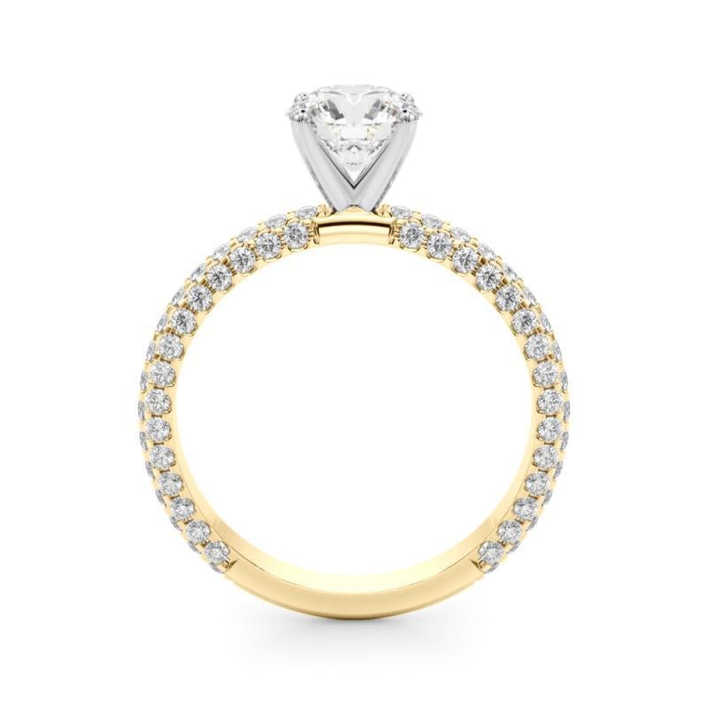 Round Cut GIA 3.02 Carat Round Multi-Row Pave & Solitaire 18K Yellow Gold Diamond Ring For Sale