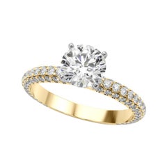 GIA 3.02 Carat Round Multi-Row Pave & Solitaire 18K Yellow Gold Diamond Ring