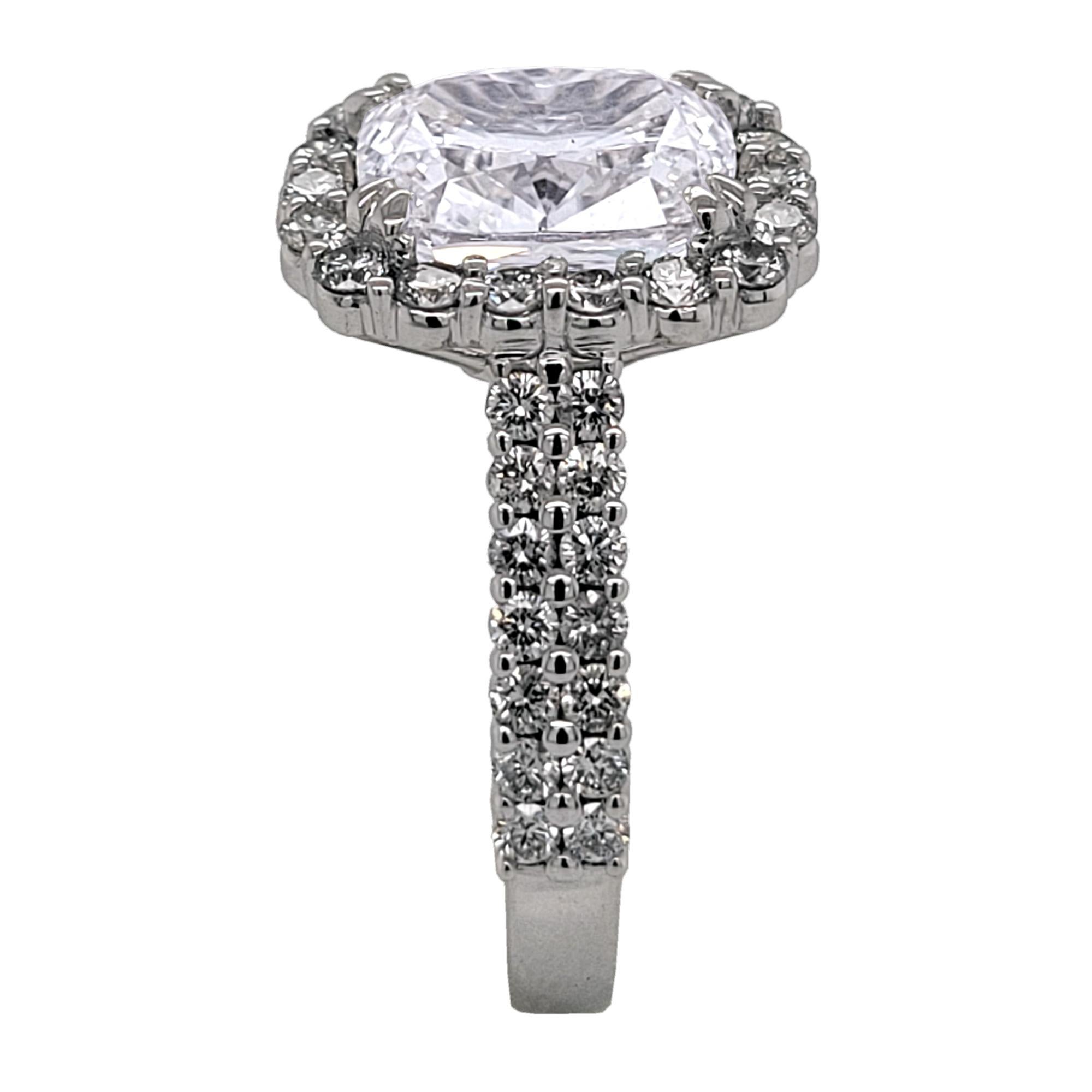 Contemporary GIA 3.02 Ct G/VS1 Cushion Diamond 14K Pave Set Engagement Ring with Halo For Sale