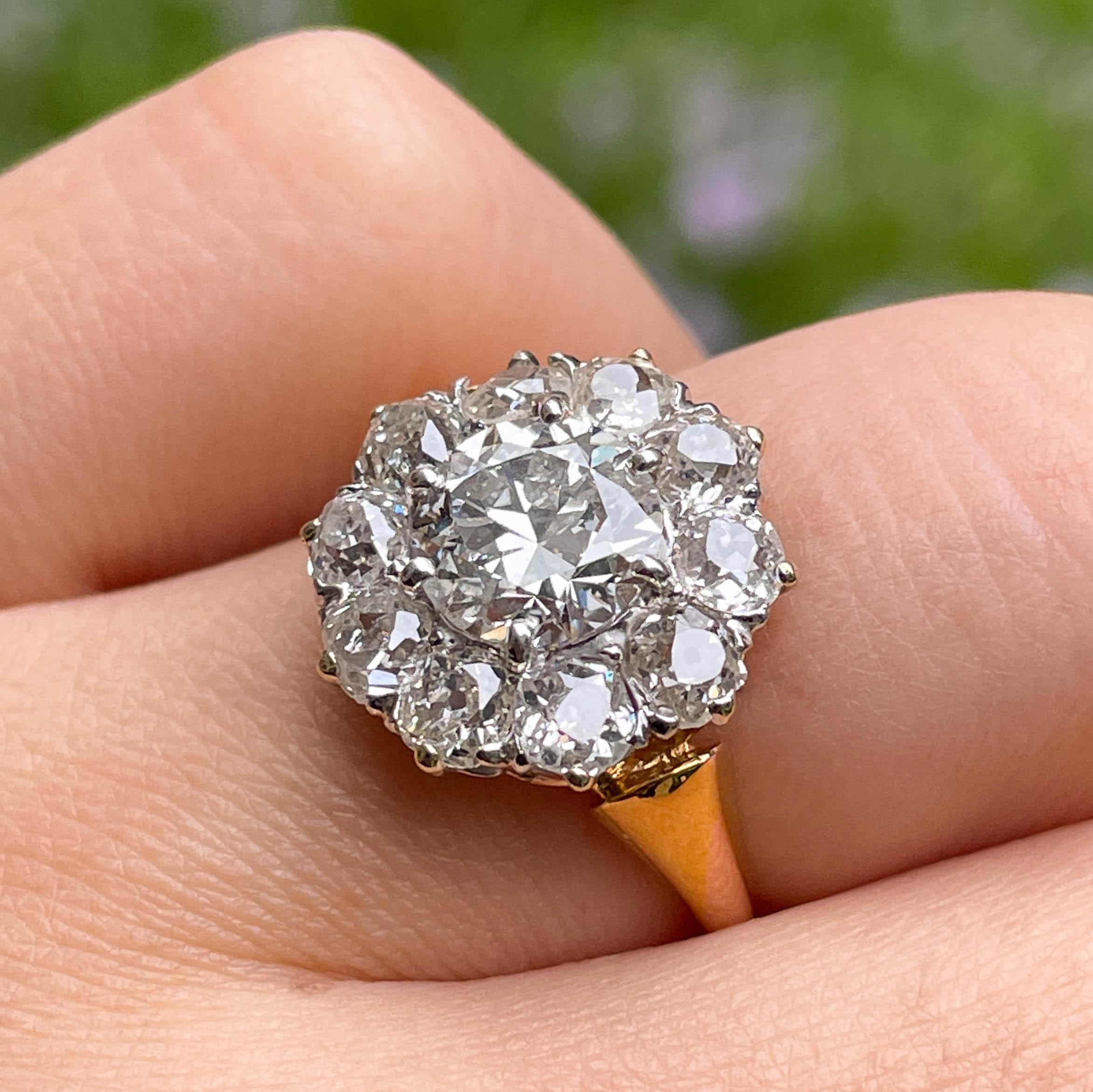 GIA 3.02ct Antique Vintage Old Euro Diamond Cluster Engagement Wedding Ring 4