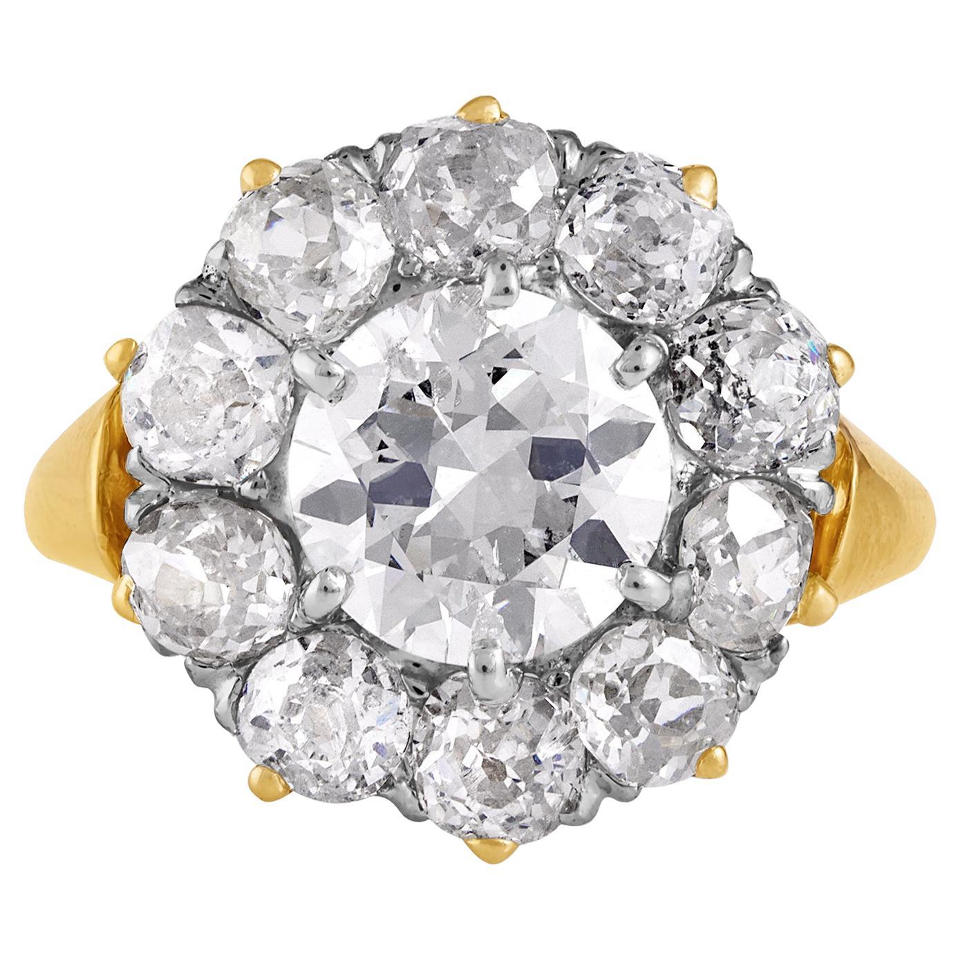 GIA 3.02ct Antique Vintage Old Euro Diamond Cluster Engagement Wedding Ring