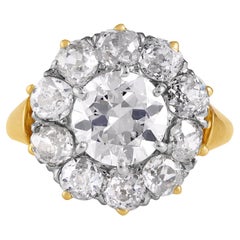 GIA 3.02ct Antique Vintage Old Euro Diamond Cluster Engagement Wedding Ring