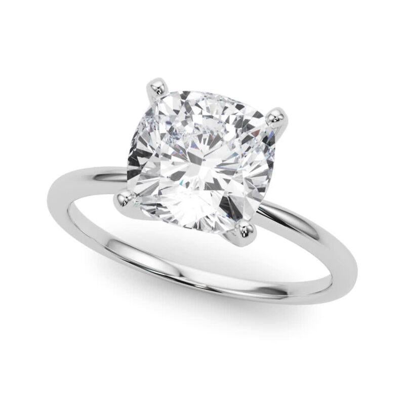 Cushion Cut GIA 3.02ct Cushion Slim Band Prong Set Solitaire 18K White Gold Diamond Ring For Sale