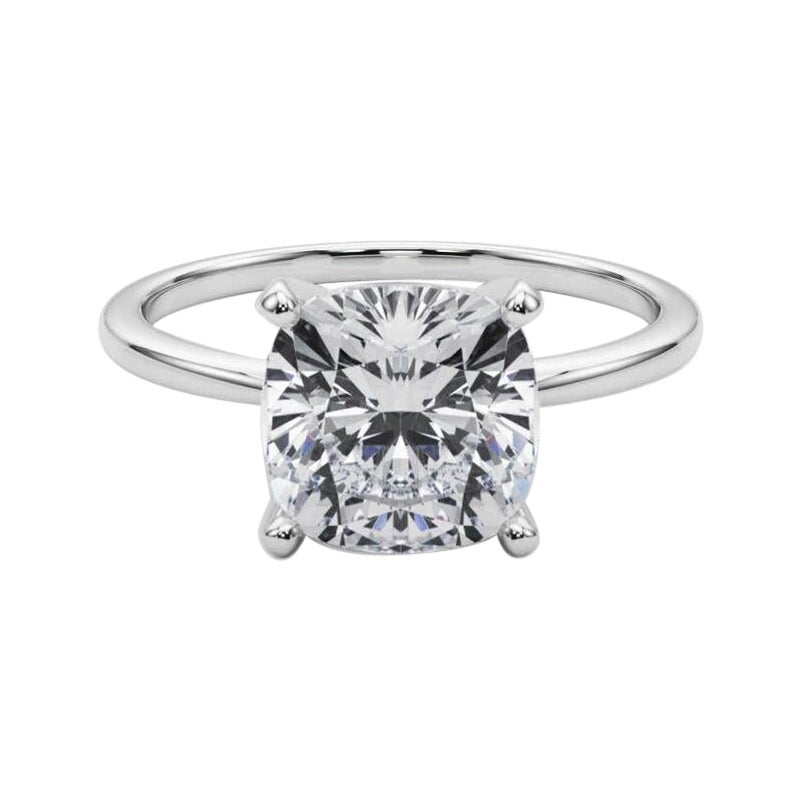GIA 3,02ct Cushion Slim Band Prong Set Solitaire in oro bianco 18K Diamond Ring