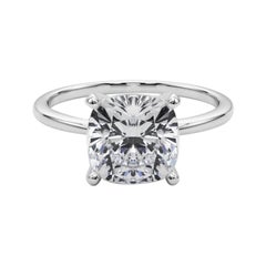 GIA 3,02ct Cushion Slim Band Prong Set Solitaire in oro bianco 18K Diamond Ring