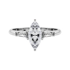 GIA 3.02ct Marquise Three-Stone Tapered Baguette 18K White Gold Diamond Ring