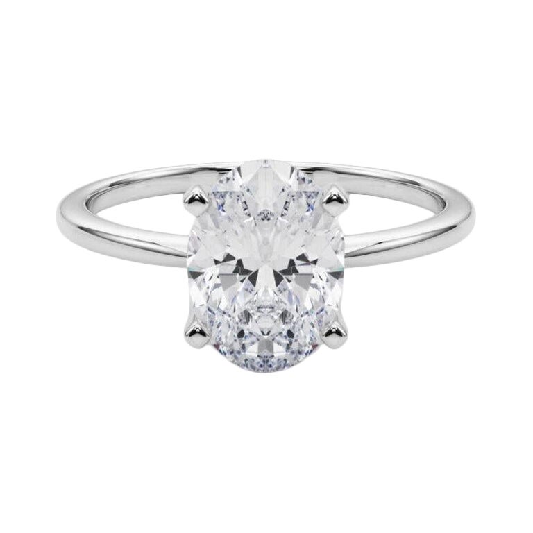GIA 3,02ct Oval Slim Band Prong Set Solitaire in oro bianco 18K Diamond Ring