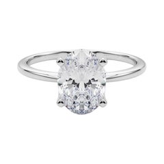 GIA 3,02ct Oval Slim Band Prong Set Solitaire in oro bianco 18K Diamond Ring