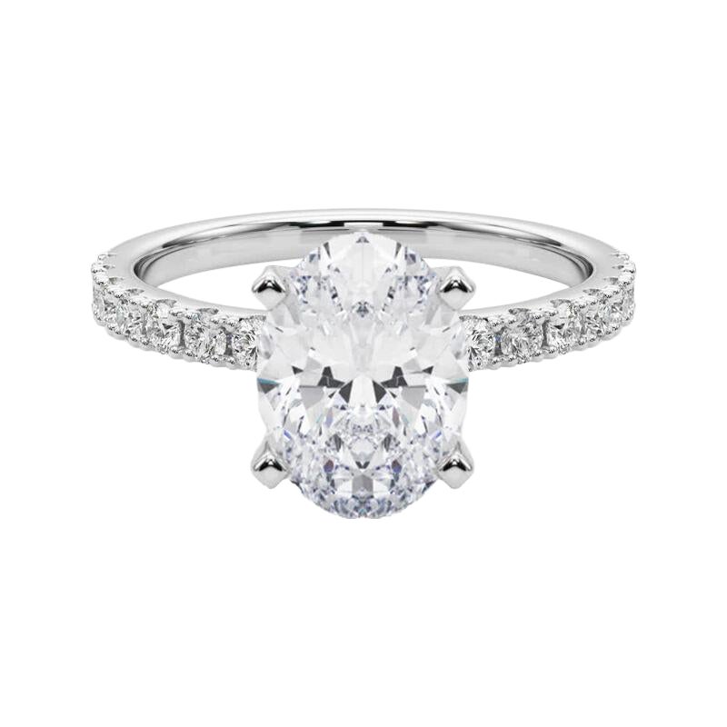 GIA 3.02ct Solitaire ovale avec Demi-Eternité Bague diamant en or blanc 18K
