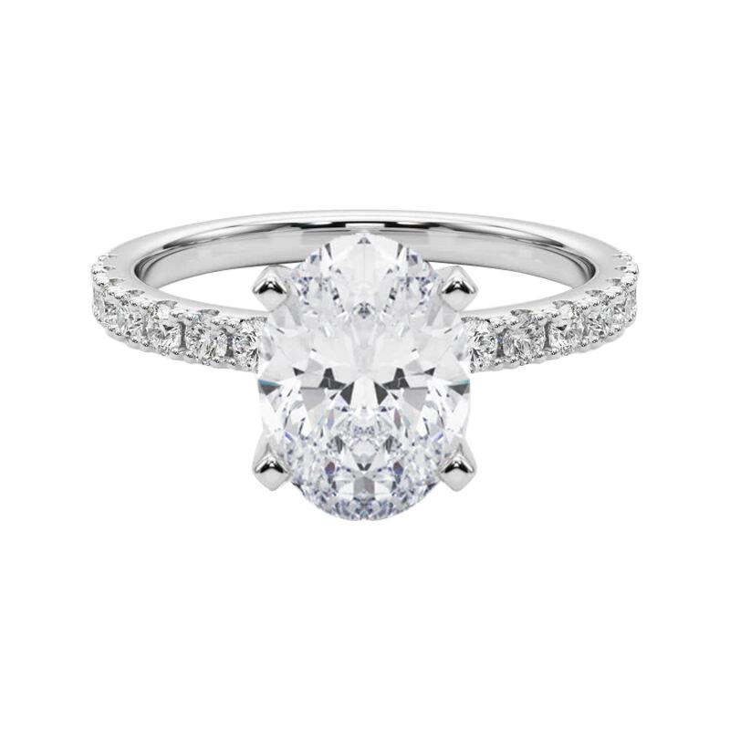 GIA 3,02ct Oval Solitär mit halber Ewigkeit 18K Weißgold Diamantring