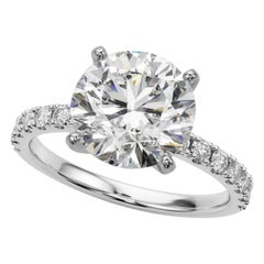 GIA 3.02ct Round Solitaire with Half Eternity 18K White Gold Diamond Ring
