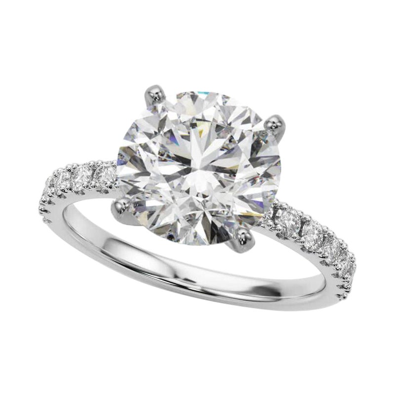 GIA 3.02ct Round Solitaire with Half Eternity 18K White Gold Diamond Ring