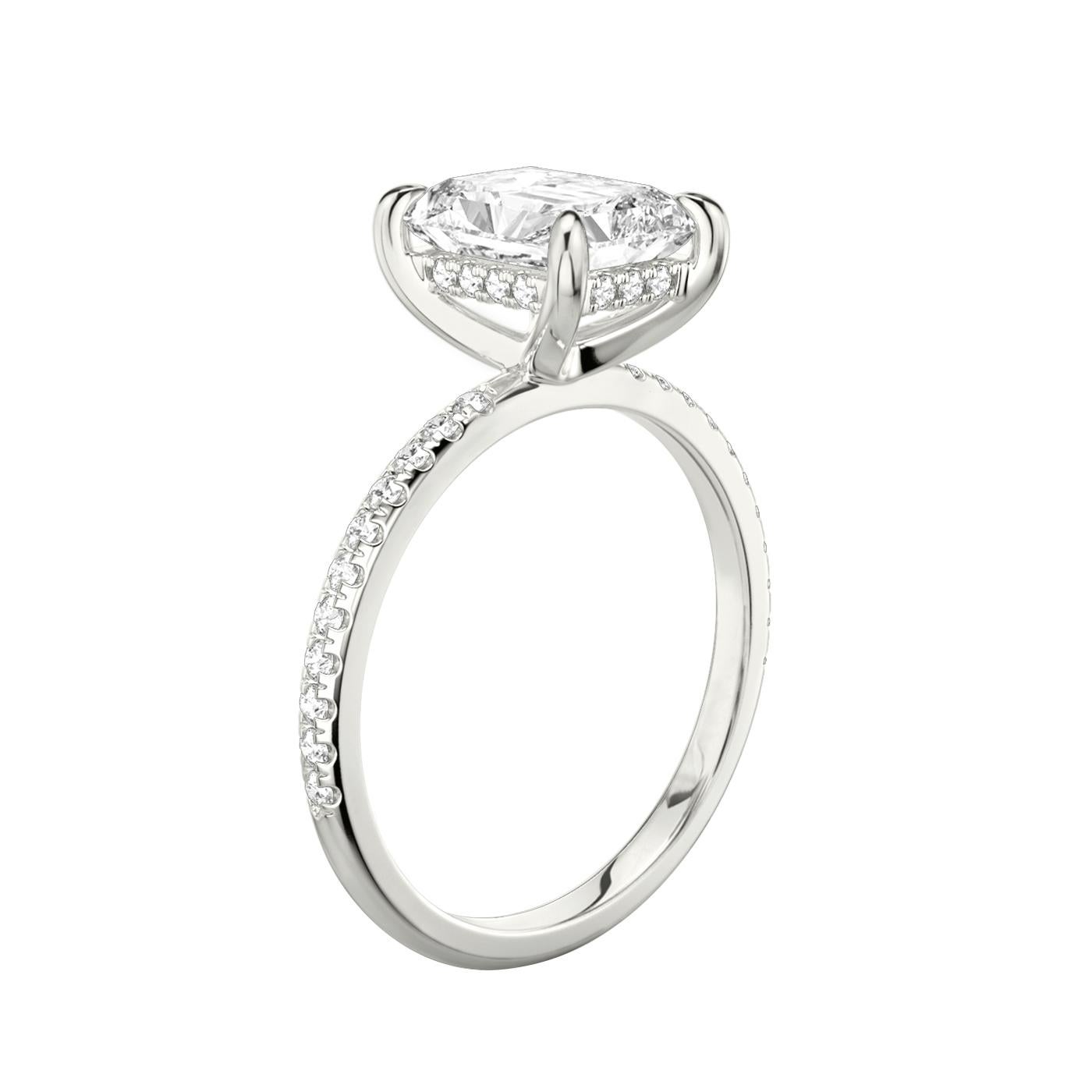 This classic engagement ring is a breathtaking expression of love and commitment. Crafted with impeccable attention to detail, it features a stunning 3.03 carat white and sparkling radiant cut natural diamond in the center features G color and VS1