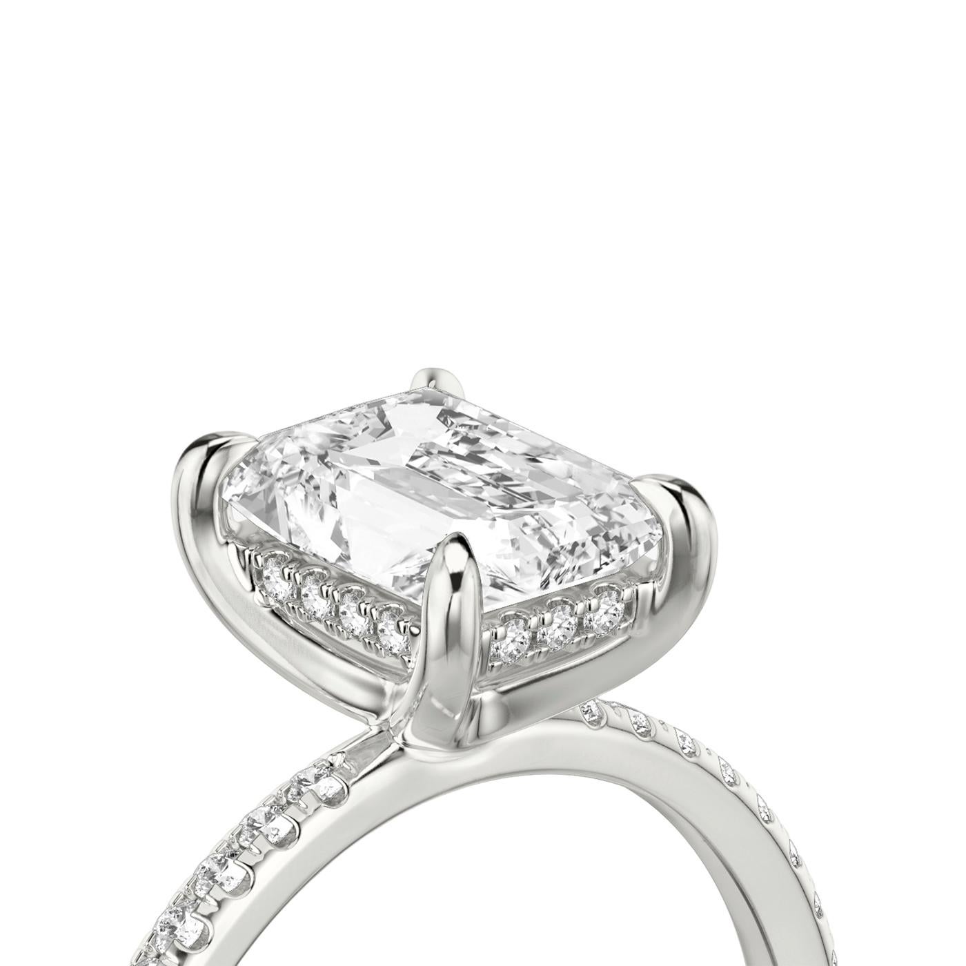 Women's GIA 3.03ct Natural Radiant Cut Diamond with Pave Diamonds Ring 18k White Gold For Sale