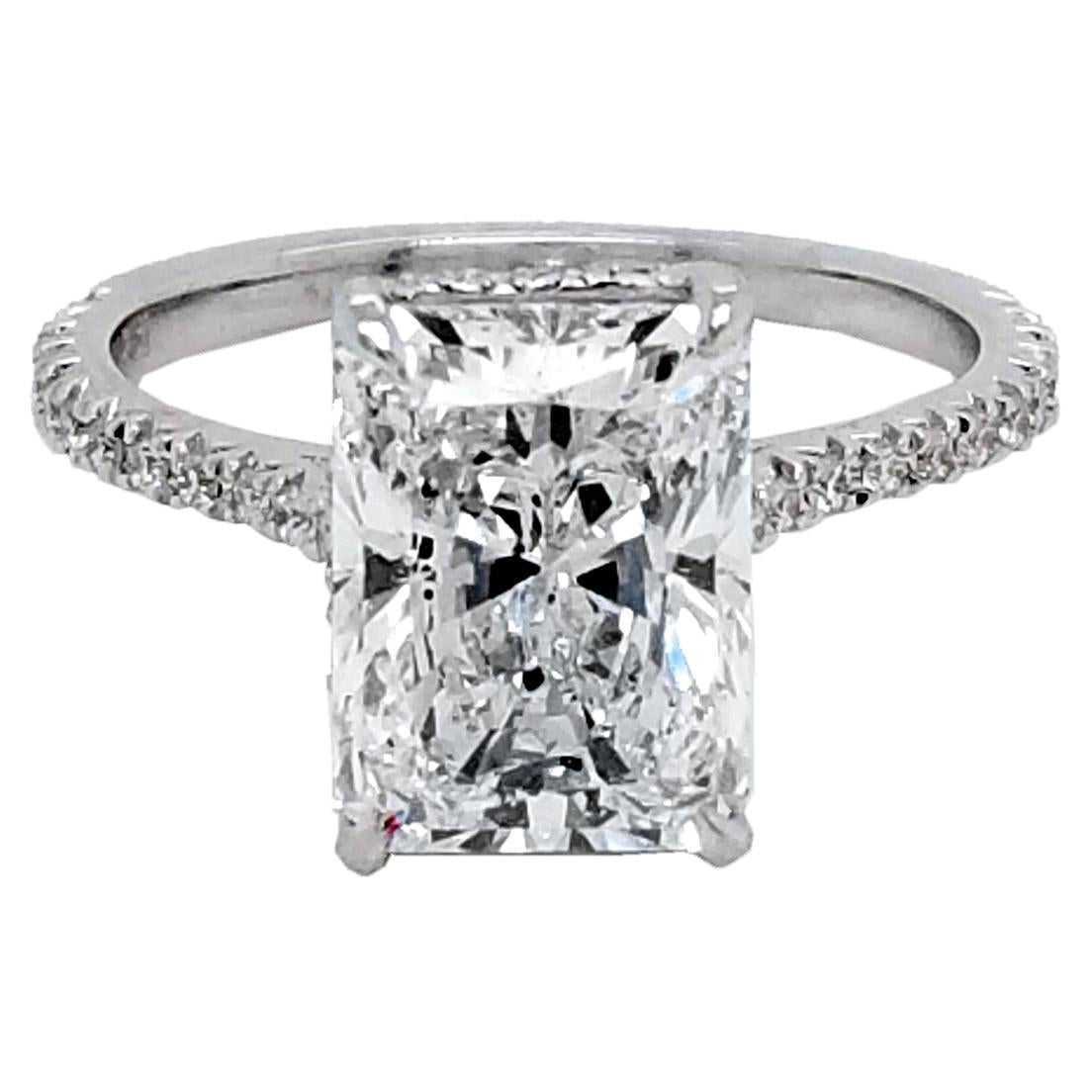 GIA 3.04 Ct D/SI2 Radiant Diamond French Pave Set Engagement Ring with Side Halo
